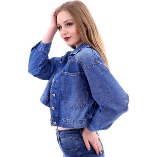 Womens Washed Boyfriend Denim Jacket With Big Pockets Blue 2021 New Season Seasonal Young Style With Fron ButtonSportcomfortable