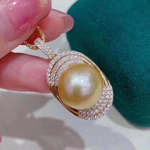 D1218 Solid 925 Sterling Silver Round 10-11mm Fresh Water Golden Pearls Jewelry Sets for Women Fine Birthday Presents