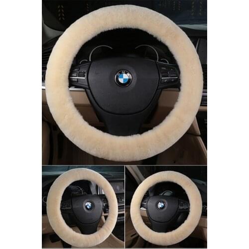 Winter Car Steering Wheel Cover Natural Australian Wool Steering Wheel Protector Plush Car Handle Fit 35-42CM inch Car Styling