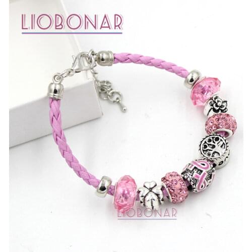 1PC New Arrival Pink Leather Family Tree Pink Ribbon Breast Cancer Awareness Bracelets Jewelry Gift for Cancer Center Foundation