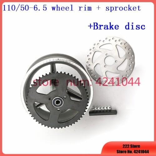 110/50-6.5 rear Aluminum Wheel hub+ Brake disc +Sprocket 6.5 inch 47cc 49cc 2 stoke air cooled Mini pocket bike rims