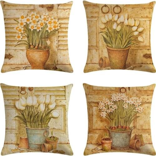 45*45CM Personalized Flowerpot white flowers Cushion Covers Chair Waist Cotton Linen Pillow Cover ZY10