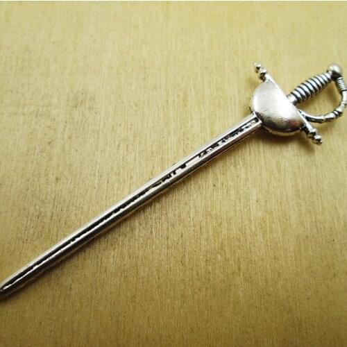 6pcs 23x85mm sword Long Fencing Sword Knife Charms pendant DIY necklace/ bracelets charms antique silver tone