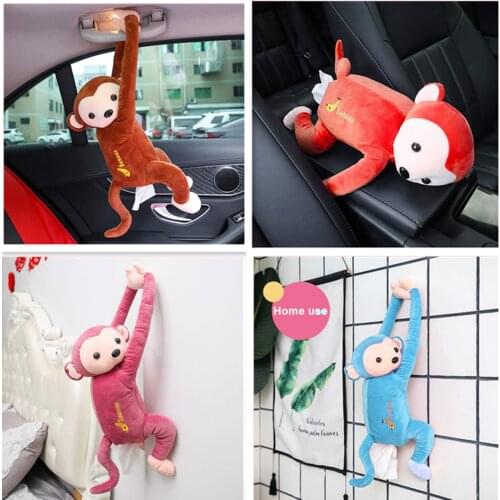 Car Monkey Tissue Box Cartoon Animal Car Tissue Paper Holder Case Napkin Box Paper Storage Box for Car Home Storage Accessories