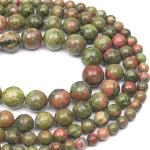 Unakite Loose Beads Natural Gemstone Smooth Round for Jewelry Making