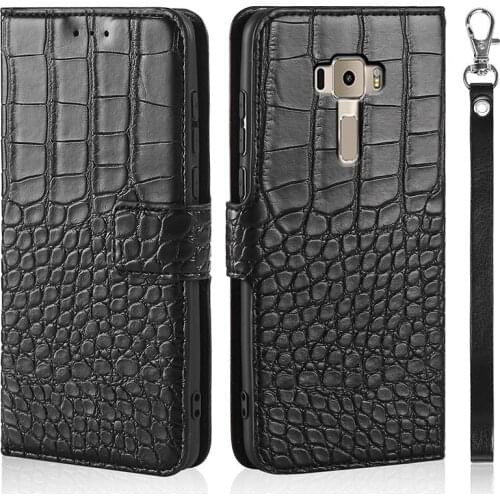 Phone Case for Asus Zenfone 3 ZE520KL Case Wallet Crocodile Texture Leather Book Design Phone Coque Capa With Strap Card Holders