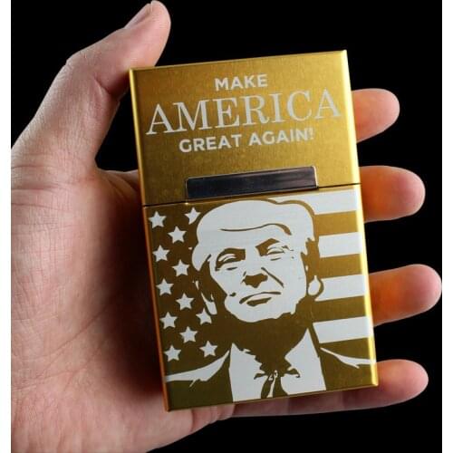 Gold Magnet Buckle Aluminum Clamshell Trump Cigarette Case American Presidential Pattern Portable Gadget Fathers Day Gift