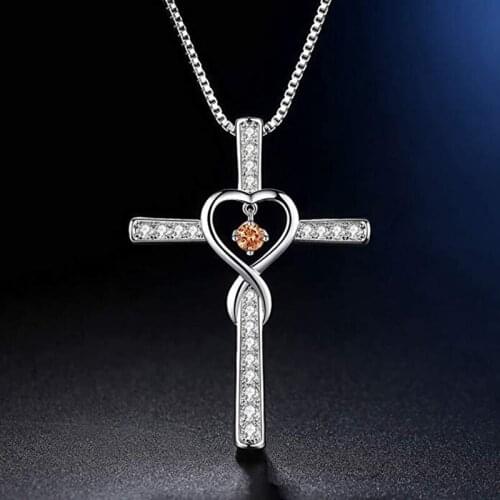 Clolorful Crystal Cross Necklace Infinity Love Pendant Rhinestone Copper Necklaces Women Girls Jewelry Accessories Gift