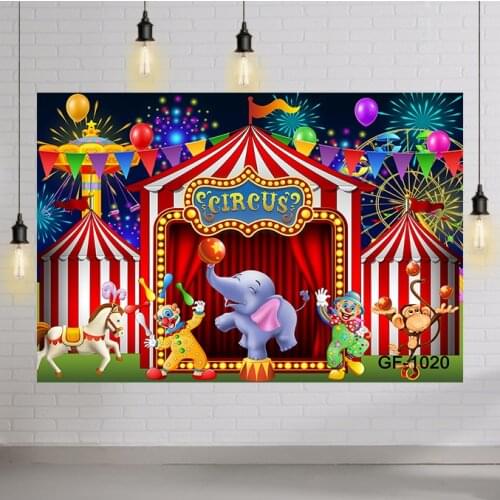 Baby Shower Photocall Elephant Circus Tent Carousel Photography Backgrounds Newborn Backdrops Photozone for Photo Studio