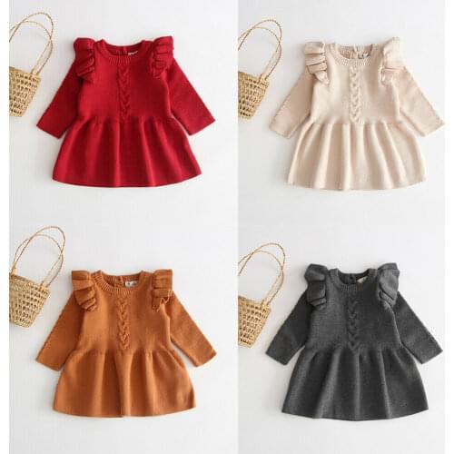 Kids Baby Kid Girls Dress Autumn Winter Warm Knitted Sweater Pullovers Long Sleeve Crochet Princess Tutu Dress Outfits 6M-5Y
