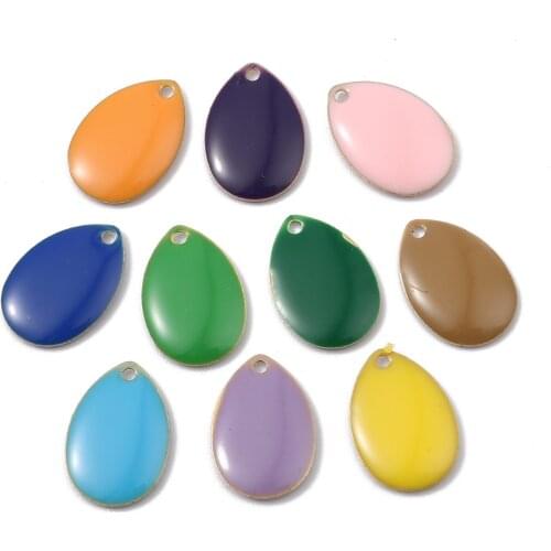 Doreen Box New Fashion Copper Enamelled Sequins Pendant Drop-Shaped Brass Colorful Jewelry DIY Findings 14mm x 10mm, 10 PCs