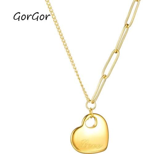 GorGor Fashion Stainless Steel Heart-shaped Clavicle Chain Simple Temperament Pendant Necklace for Ladies Jewelry 1707