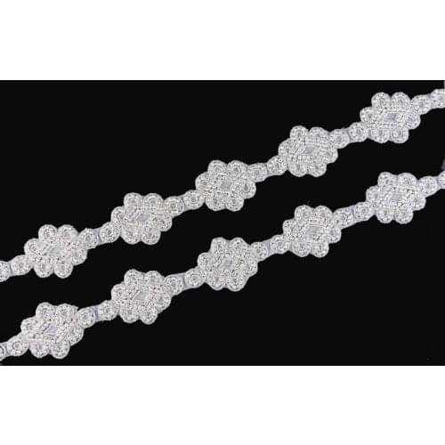 10Yard Handmade Chinese Knot Rhinestone Applique Trim Hot Fix Beaded Crystal Trimming For Girl Wedding Belt/Dress/Shoes/Hair