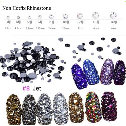 Round Jet Rhinestone 3D Nail Art Rhinestone ss3 ss4 ss5 ss6 ss10 ss12 ss16 1440 pcs Glass/Crystal Non HotFix Nail Art Decoration