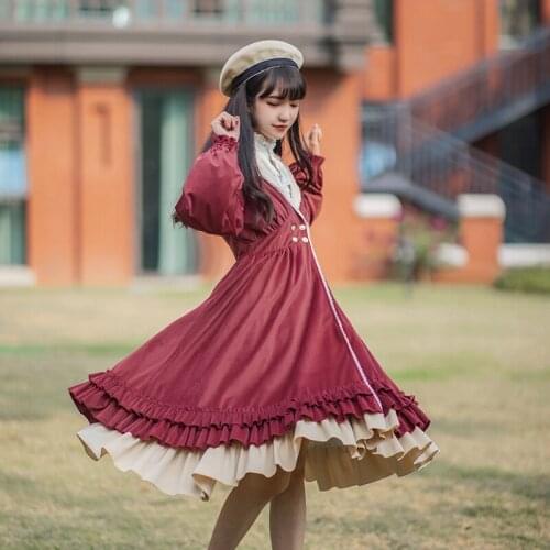 Sweet princess lolita winter dress vintage lace bowknot peter pan collar high waist victorian dress kawaii girl lolita op loli