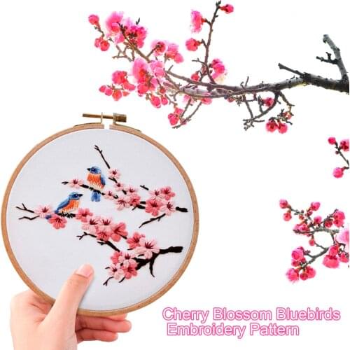 Cherry Blossom Bluebirds Embroidery Pattern Printed Embroidery Kit For Beginners With Pattern Cross Stitch Kit Embroidery