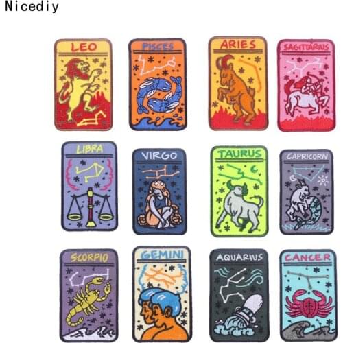 Nicediy Gemini Leo Embroidery Patches Sagittarius Iron on Patches For Clothing Backpacks Constellation Appliques Diy Hat Decor C