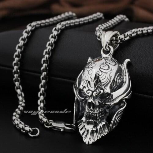 LINSION Big king Vampire Demon Skull 925 Sterling Silver Mens Biker Rock Punk Pendant 8Q001