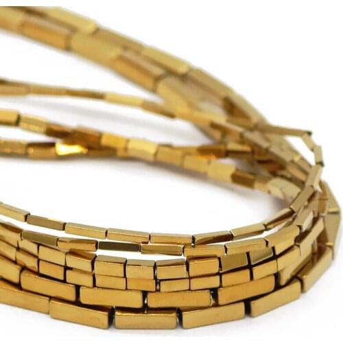 4/6/9MM Rectangle Cuboid Spacer Natural Hematite Stone Gold Loose Beads For DIY Jewelry Making Bracelet Necklace Accessories