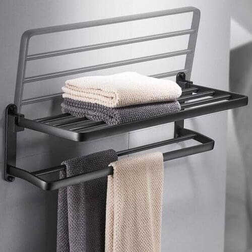 Bathroom Shelf Folded Bath Shower Shelf Shampoo Holder Bathroom Corner shelf Wall Mounted Black Aluminum Kitchen Storage holder