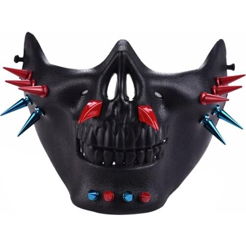 Steampunk Scary Red Blue Spikes Mask Halloween Skull Skeleton Stud Mask Costume Half Face Masks for Party Cospaly