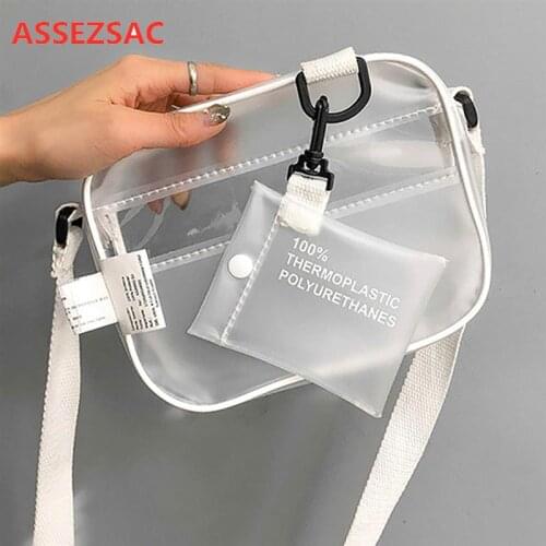 ASSEZSAC Casual PVC Transparent Woman Crossbody Bag Female Shoulder Bag CrossbodyBag Jelly Phone Bag Card Holder Wide Straps Fla