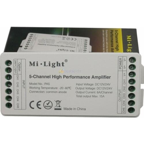 Mi.Light PA5 LED Amplifier DC12V 24V 15A 5-Channle High Performace Controller for RGB RGBW RGBWW RGB+CCT Led Strip Light