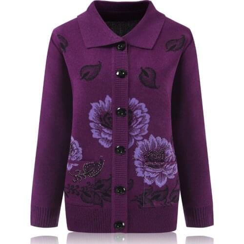 Middle-aged And Old Women Sweater Cardigan Spring Autumn Loose Knitwear Tops Big size Grandma Knitted Cardigan Sweater Coat
