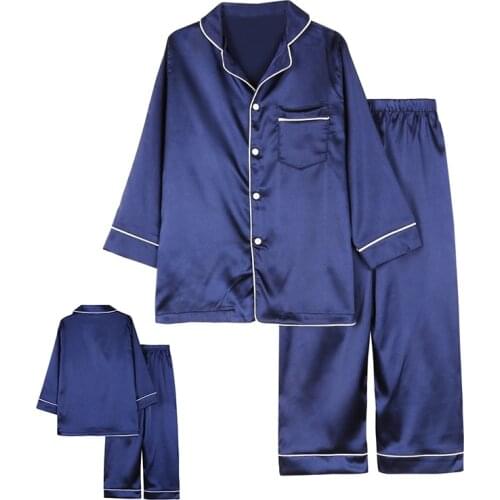 Spring / Summer Long-sleeved Trousers Girls Boys Pajamas Suit Simple Style Silk Long Pajamas Children Home Wearing