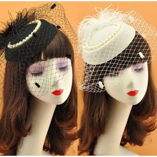 Womens Kids Girl Mesh Veil Hat Hair Clip Elegant Ribbon Big Flower Solid Color Small Plush Wave Point Bridal Wedding Hairpins