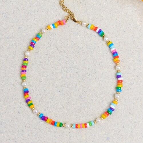 2021 bijoux summer fashion colourful bohemian boho Adjustable pony bead Freshwater pearl ESCOLLERA NECKLACE women jewelry