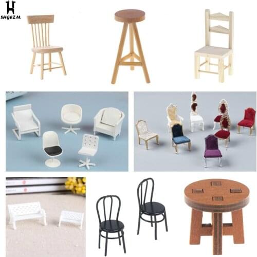 1:12 Dollhouse Furniture Miniature Wooden Kitchen Chair Kids Pretend Play Toy Mini Doll House Doll House Dining Chair