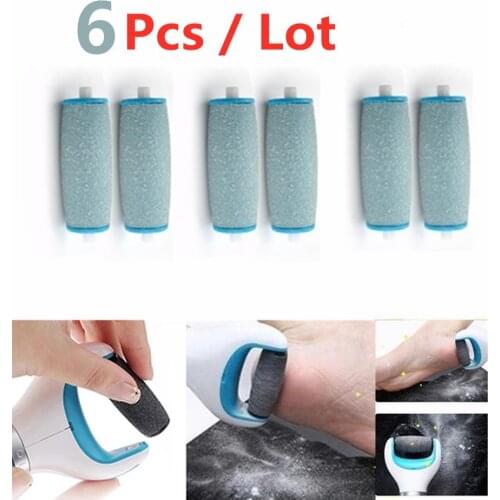 6pcs Blue Replacements Roller Heads For Pro Pedicure Foot Care Tool Scholls Feet Electronic Foot File Rollers Skin Remover