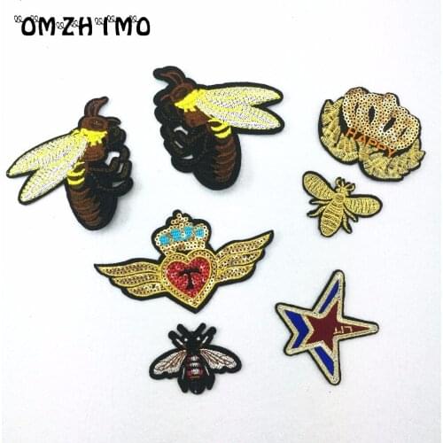 Sequin Sewing Clothes Patch Iron On Embroidery Patches Hotfix Applique Motifs Sew On Garment Stickers Crown Bee Star