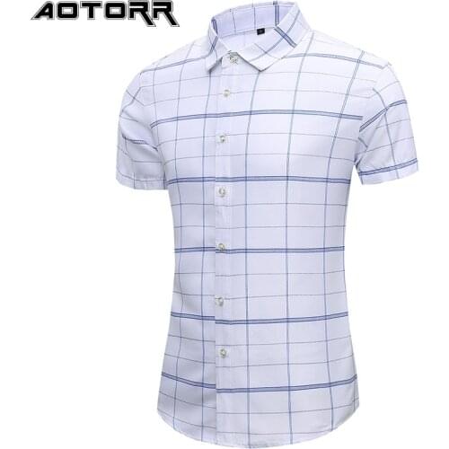 Brand Mens Shirts Fashion Plaid Short Sleeve Business Shirts Men Summer Casual Slim T-shirt Shirts Plus Size Shirts M-7XL