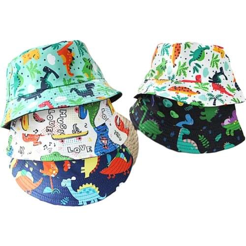 Citgeett Summer Kids Toddler Hat Cartoon Dinosaur Print Short Sun Hat 2-6T