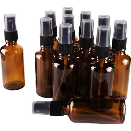12pcs 50ml Amber Glass Spray Bottle w/ Black Fine Mist Sprayer essential oil bottles empty cosmetic containers