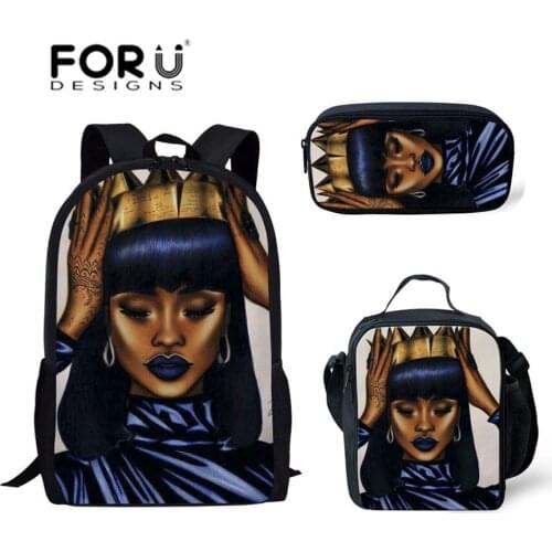 FORUDESIGNS 3pcs/set Black Queen African Girls Printing School Bags for Kids Primary Schoolbag Children Large Capacity Book Bag