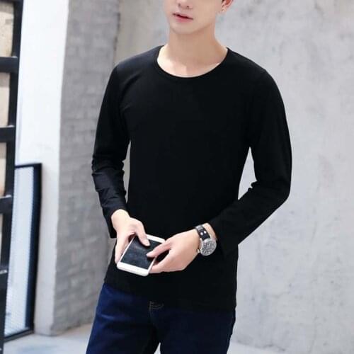 T Shirts White Black New Fashion T Shirt O-Neck Solid Long Sleeve Shirt Men Tshirt