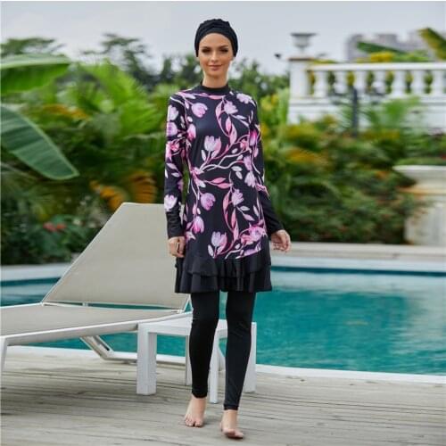 Islamic Women Muslim Swimwear Dress Pants Burkini Swimsuit Print Islam Swim Surf Wear Sport Full Suit Swimming 3 Piece Sets