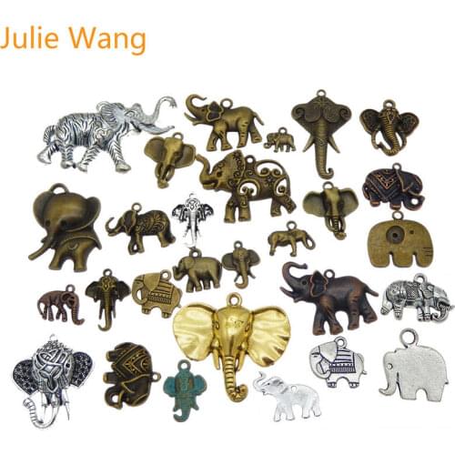 Julie Wang 10PCS Randomly Mix Elephant Charms Alloy Animal Antique Color Necklace Bracelet Jewelry Making Accessory