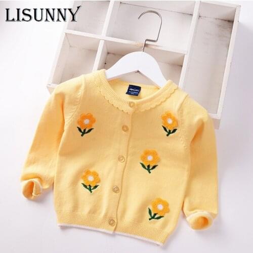 Girls Cardigan Sweater 2021 Autumn New Kids Sweater Embroidery Floral Childrens Jacket Baby Winter Clothes Lolita Style Toddler