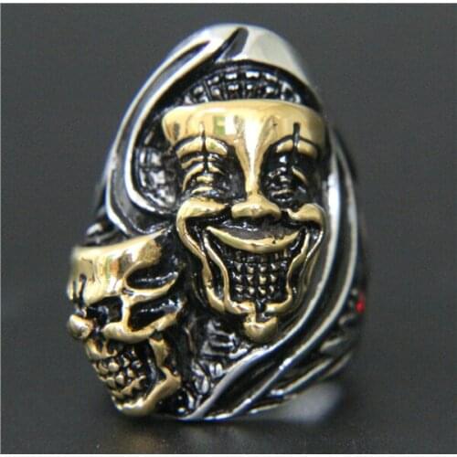 Band Party Clown Skull Ring 316L Stainless Steel Mens Ring Cool Punk Style Red Stone Skull Ring