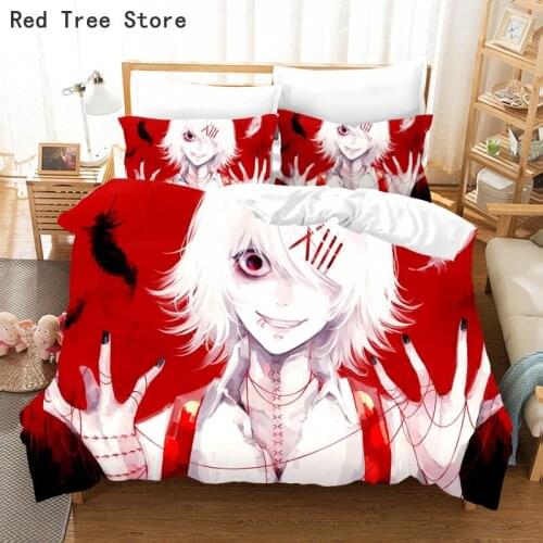Anime Comforter Duvet Cover Pillowcase Set Cartoon Design King Queen Single Size Bed Linen Bedding Sets Tokyo Ghoul Bedclothes