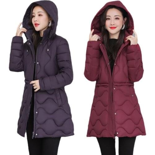 2021 New Women Winter Jacket Cotton Padded Parka Long Outwear Hooded Middle-aged Parkas Female Jackets Casual Basic Coats