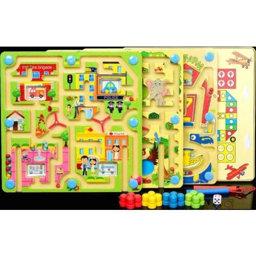 Magnetic Maze Flying Chess 2 in1 Kids' Floor Games Childrens Early Education Intelligence Wooden Toys Sliding Puzzles Baby Gift