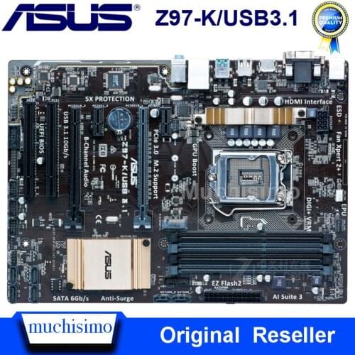 Asus Z97-K/USB3.1 Motherboard LGA 1150 DDR3 Intel Z97 Desktop Asus Z97 Mainboard Core i7 i5 i3 M.2 PCI-E 3.0 1150 Free Shipping