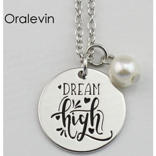 DREAM HIGH Inspirational Hand Stamped Engraved Accessories Custom charms Pendant Necklace Gift Fashion Jewelry,10Pcs/Lot, #LN773