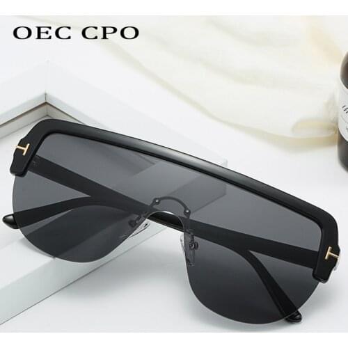 OEC CPO Fashion Half frame Goggles Sunglasses Men Women 2019 Luxury One Piece Black Flat top Sunglasses Women Shades Glasse O267