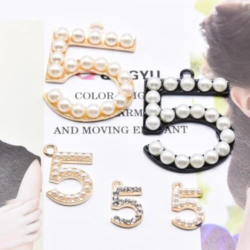 MRHUANG Number 5 Five Charms Rhinestone Pearl Pendant Braclets Necklace Jewelry finding DIY Craft so cool